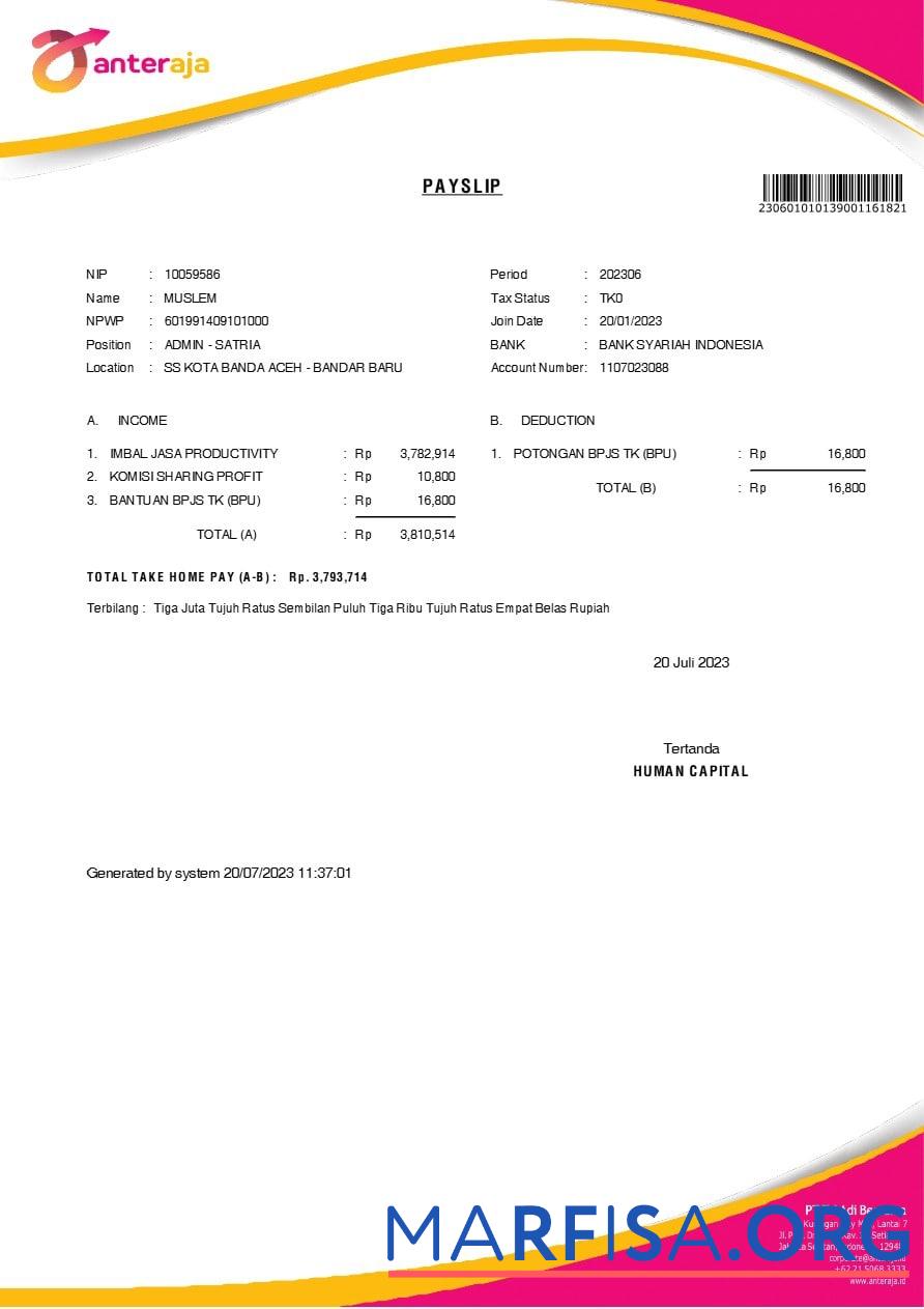 Blank Anteraja tech services payslip example